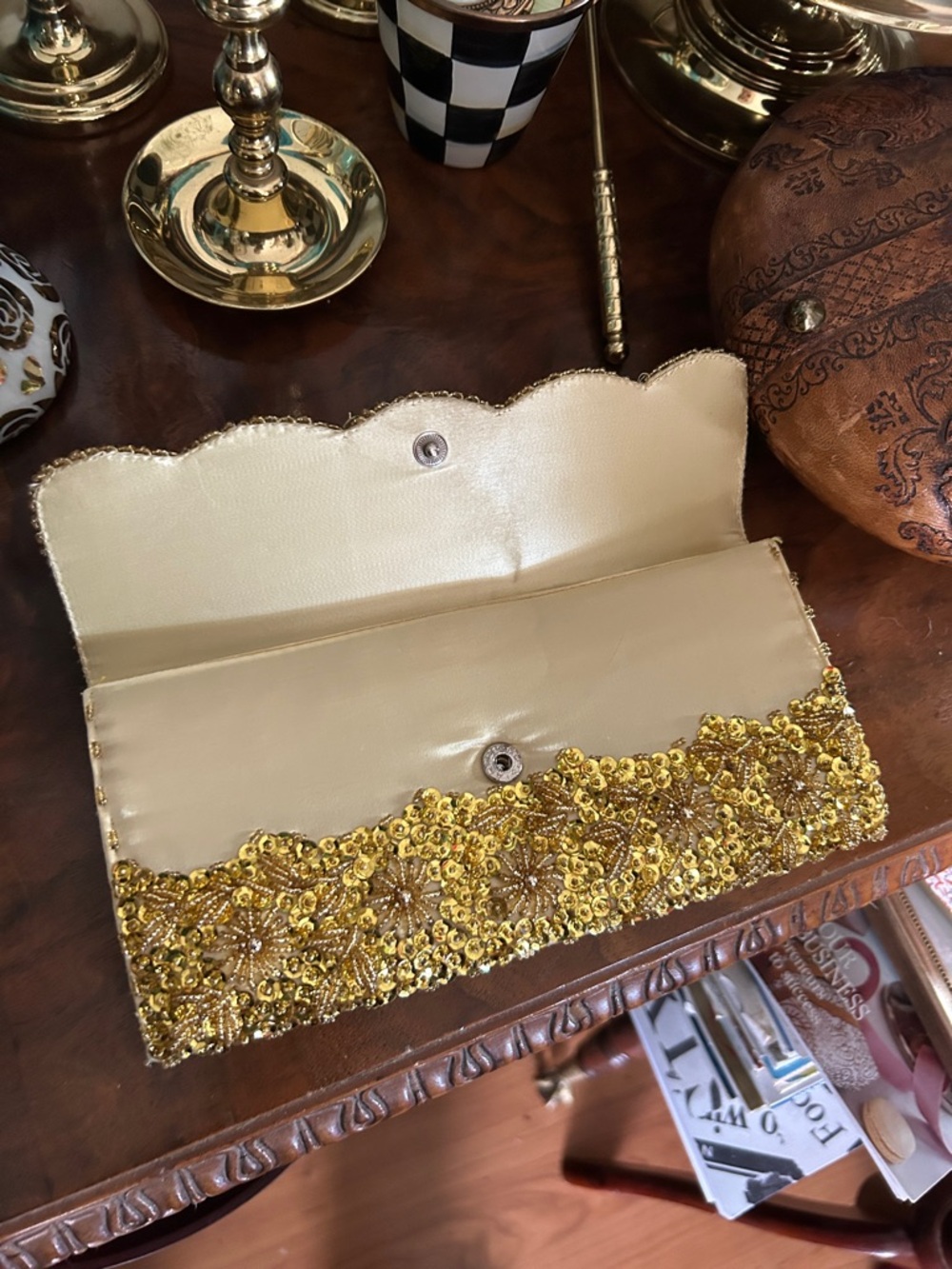 Vintage Gold Sequin & Beaded Embellished Evening Clutch - Picture 8 of 8